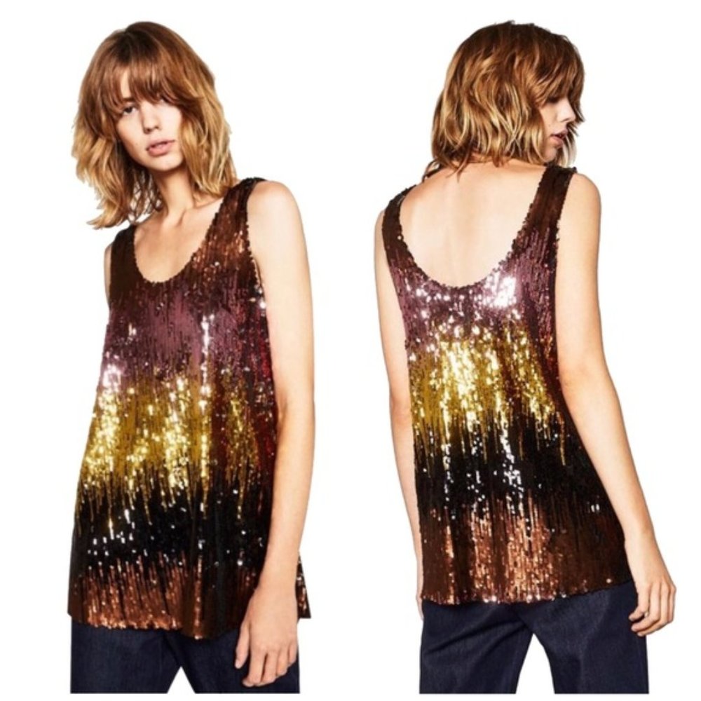 Women's Zara Fancy W&B collection Sequin Tank Top